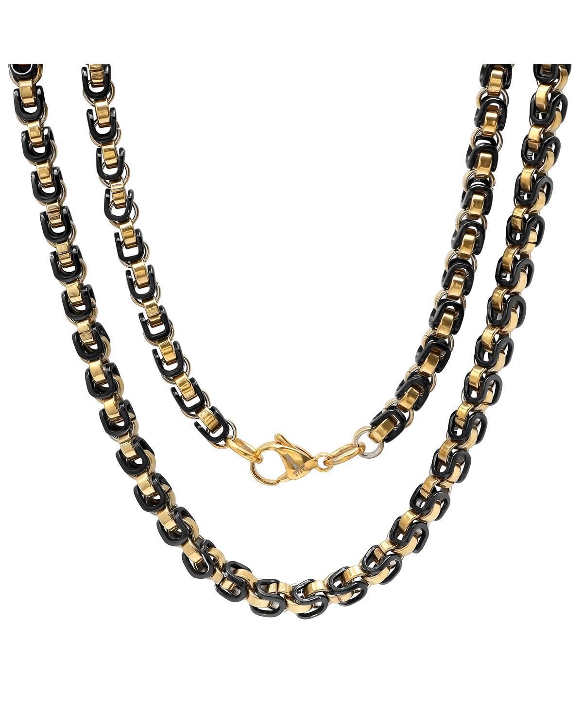 Steeltime Mens black Ip and 18k gold Plated Stainless Steel 24 Byzantine Chain Necklaces Product Image