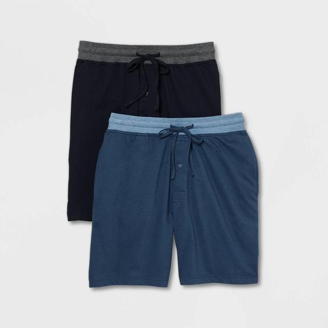 Hanes Premium Mens 9 French Terry Pajama Shorts 2pk - Blue XL Product Image