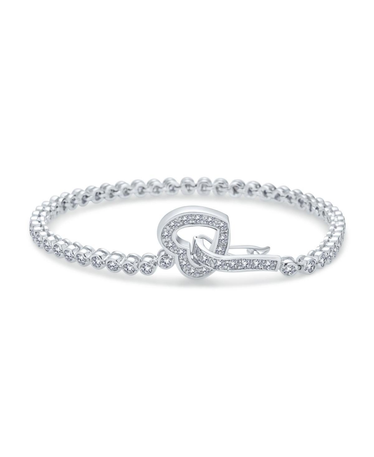 Romantic Bezel Set Round Aaa Cz Cubic Zirconia Bridal Tennis Bracelet Heart Shaped Open Latch Clasp For Women .925 Sterling Silver 7.5 Inch New Versio Product Image