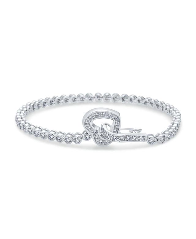 Romantic Bezel Set Round Aaa Cz Cubic Zirconia Bridal Tennis Bracelet Heart Shaped Open Latch Clasp For Women .925 Sterling Silver 7.5 Inch New Versio Product Image