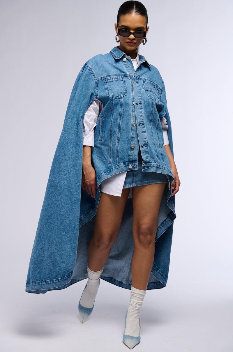 DON'T TALK LOUD MAXI DENIM PONCHO Product Image