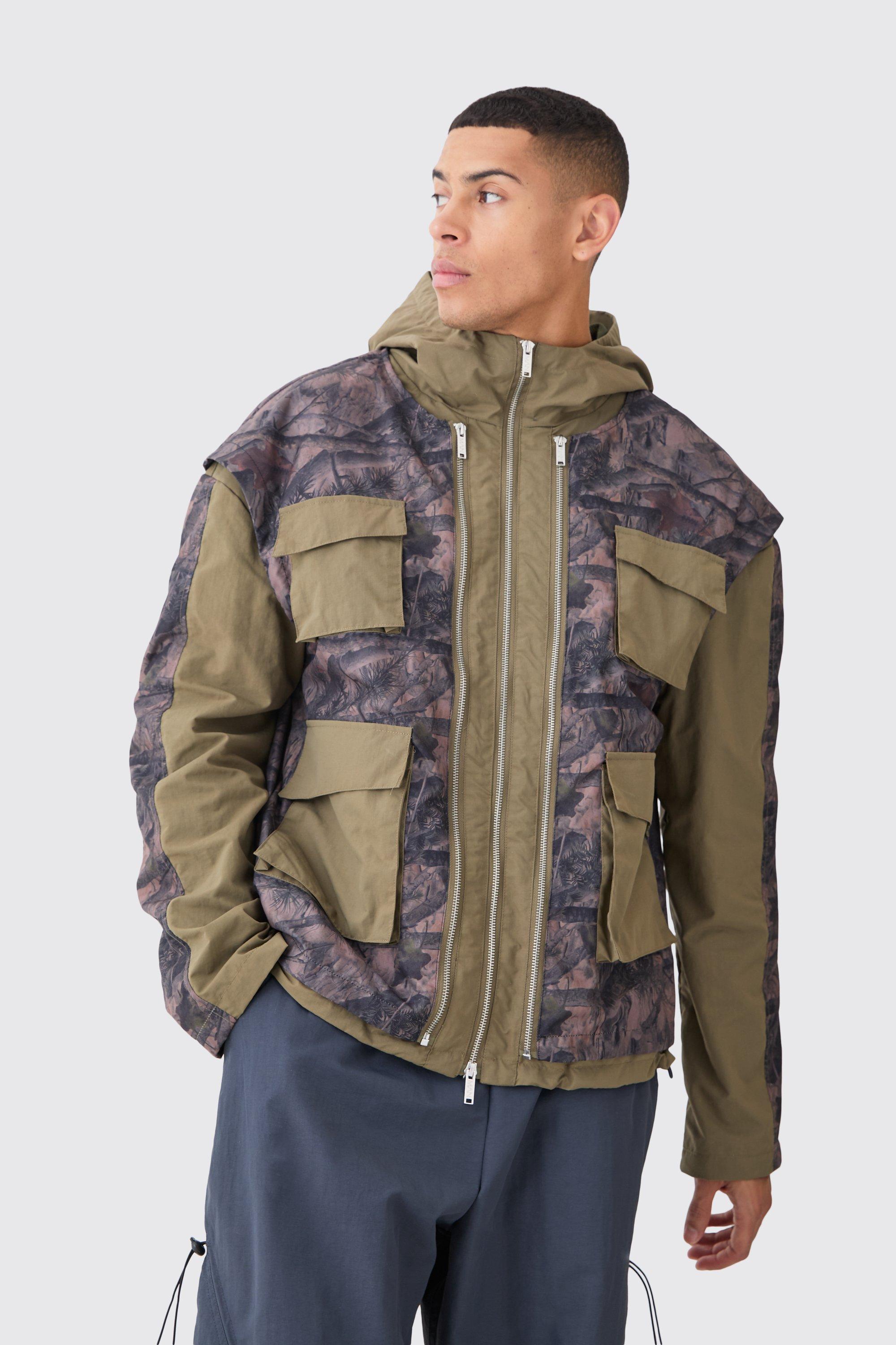 Washed Ripstop Nylon Camo Utility Jacket | boohooMAN USA Product Image