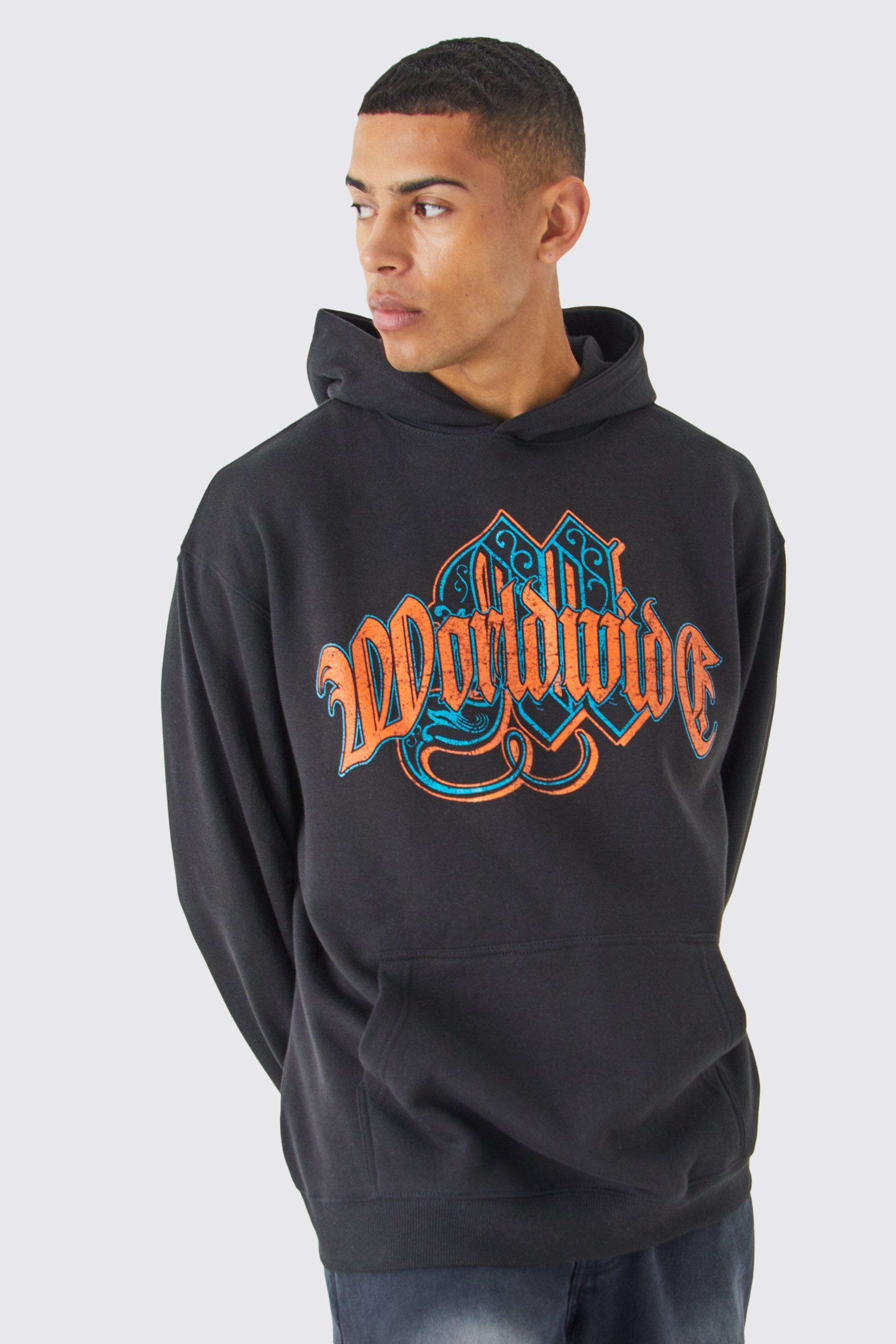 Oversized Worldwide Graphic Hoodie | boohooMAN USA Product Image