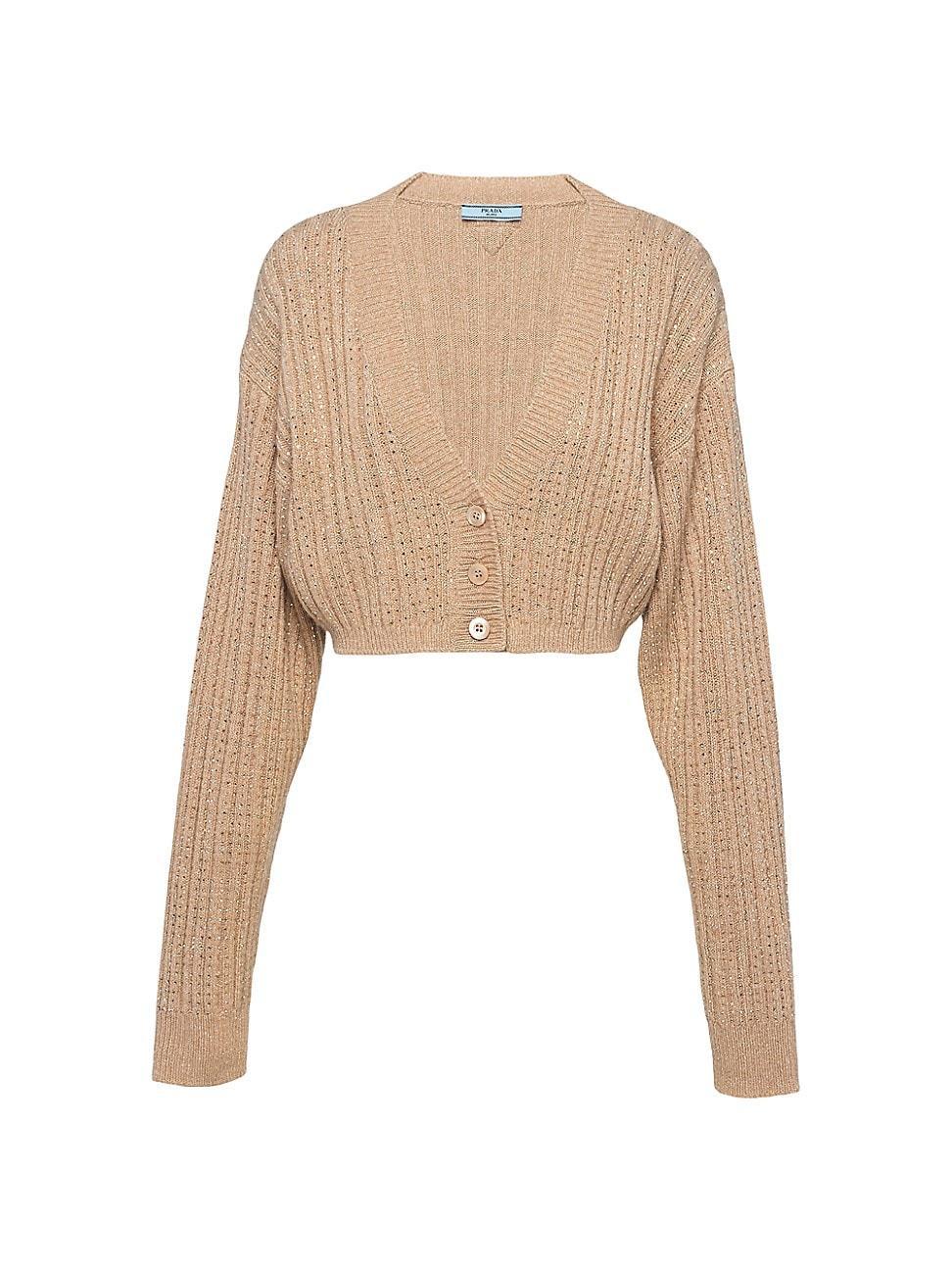 Lame Cropped Wool-Cashmere Cardigan Product Image