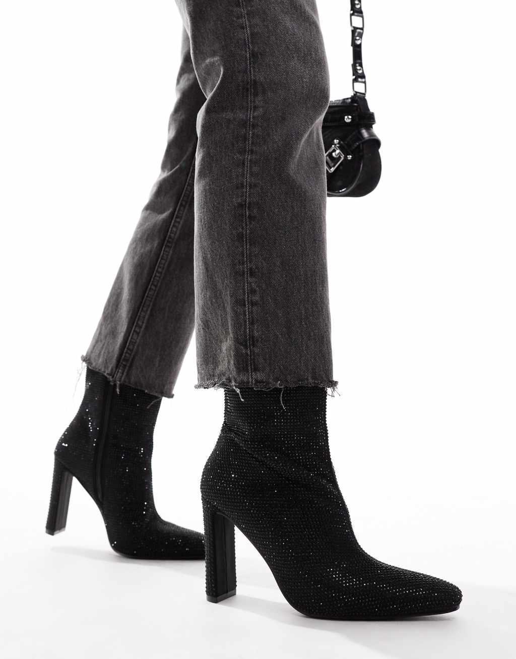 Glamorous heeled ankle boots in black embellished product image