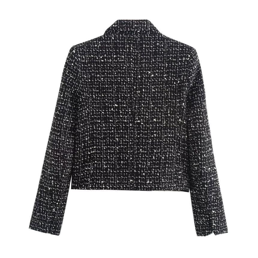 Notch Lapel Double-Breasted Tweed Crop Blazer Product Image