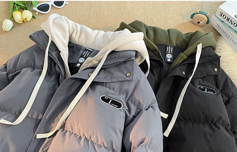 Stand Collar Mock Two Piece Hood Zip Puffer Jacket Product Image