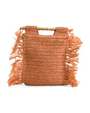 Straw Casey Fringed Top Handle Handbag for Women Product Image