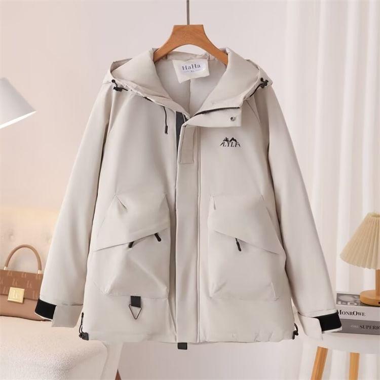 Plus Size Lettering Hooded Padded Zip Jacket Product Image