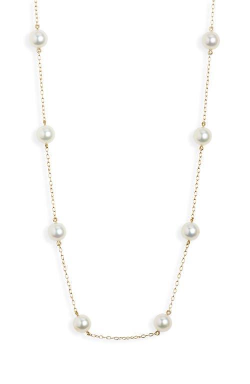 Womens 18K Yellow Gold & 6.5MM Cultured Akoya Pearl Station Necklace Product Image