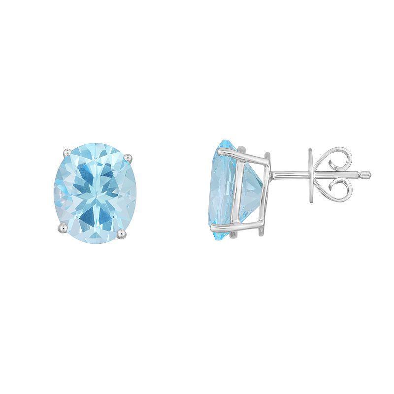 Sterling Silver Oval Blue Topaz Stud Earrings, Womens Product Image