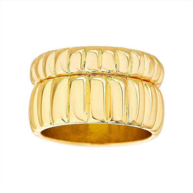 Paige Harper 14k Gold Over Recycled Brass 2-Piece Ribbed Rings Set, Womens Multicolor Product Image