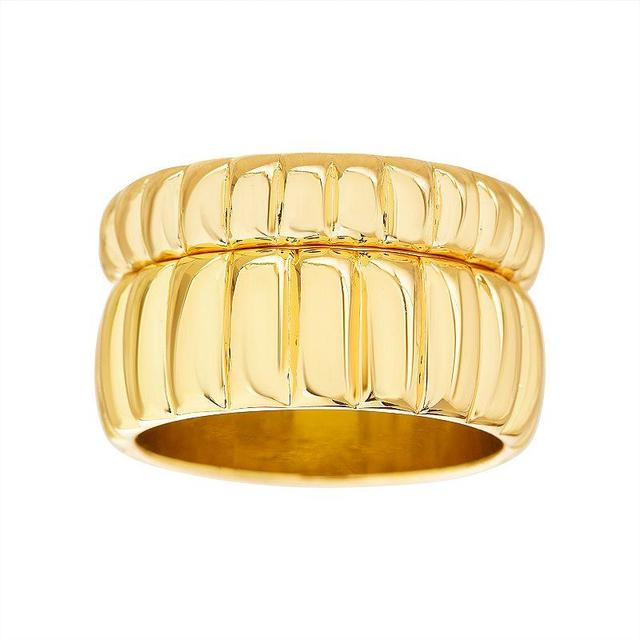 Paige Harper 14k Gold Over Recycled Brass 2-Piece Ribbed Rings Set, Womens Multicolor Product Image