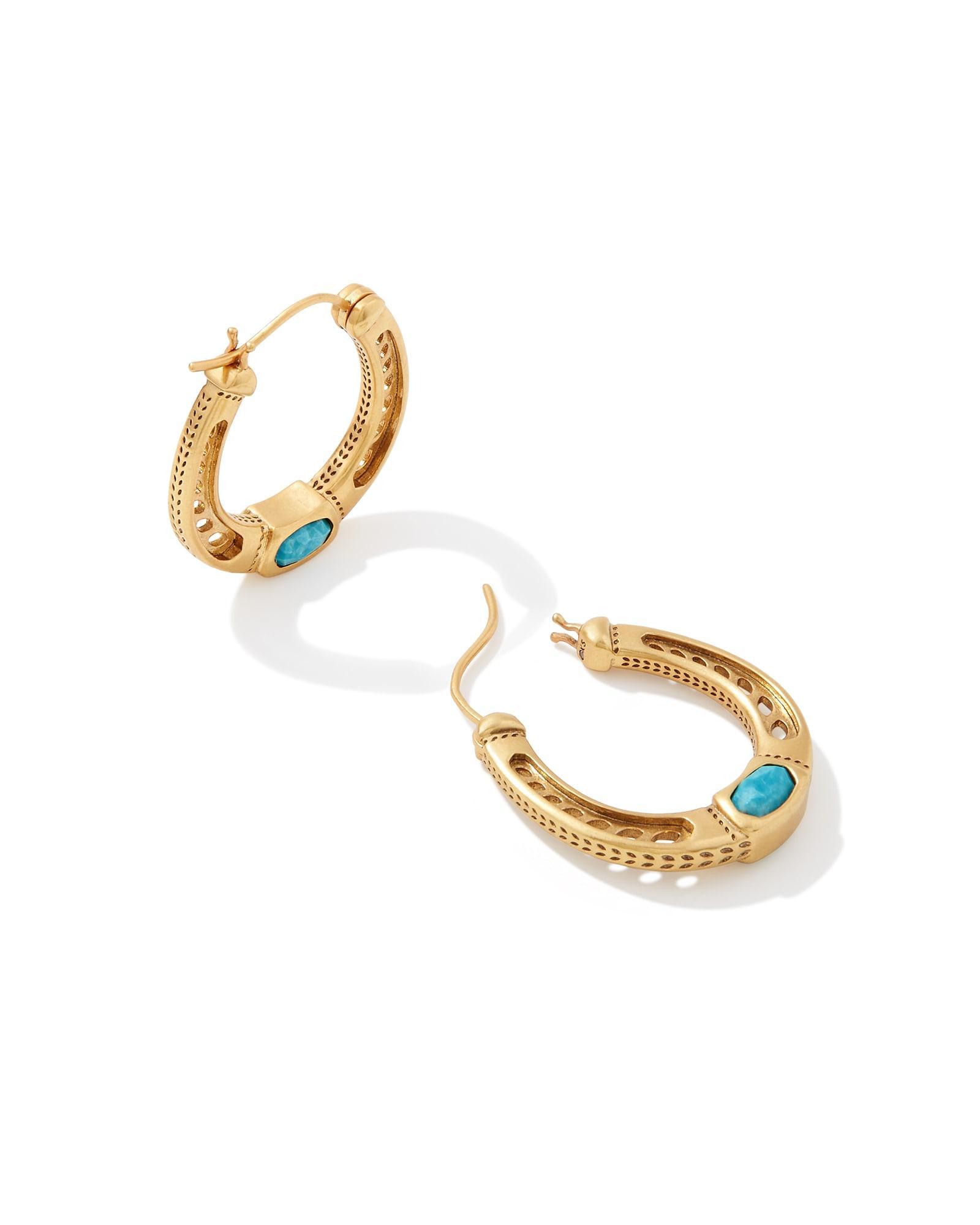 Kendra Scott Noble Vintage Gold Horseshoe Hoop Earrings in Variegated Dark Teal | Magnesite Product Image