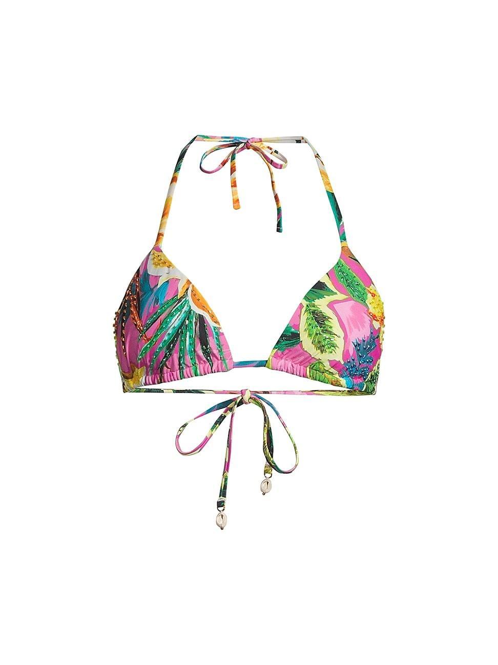 Womens Embellished Tropical Floral Triangle Bikini Top Product Image