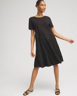 Chico's Women's Asymmetrical Knit Woven Tiered Dress Product Image