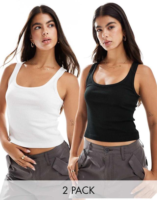 Pull&Bear 2 pack tank top in black & white Product Image