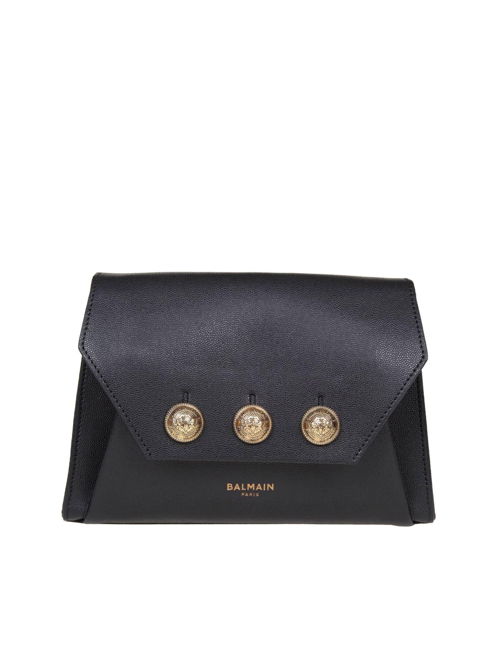 BALMAIN Emblem Bag In Calfskin With Decorative Buttons In Black Product Image