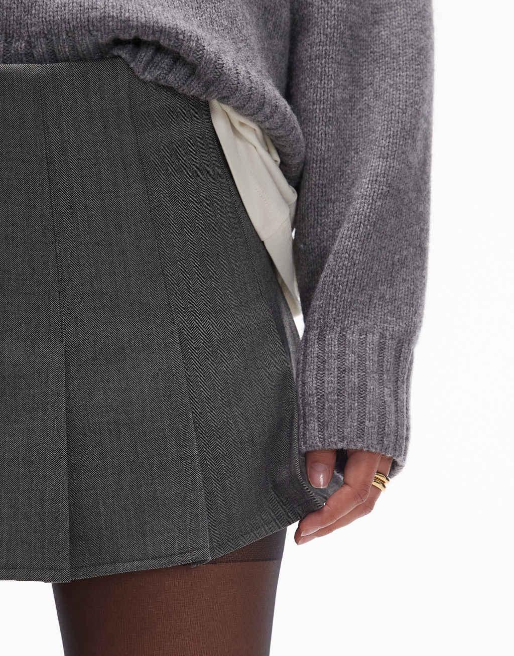 Topshop herringbone pleated mini skirt in gray - part of a set Product Image