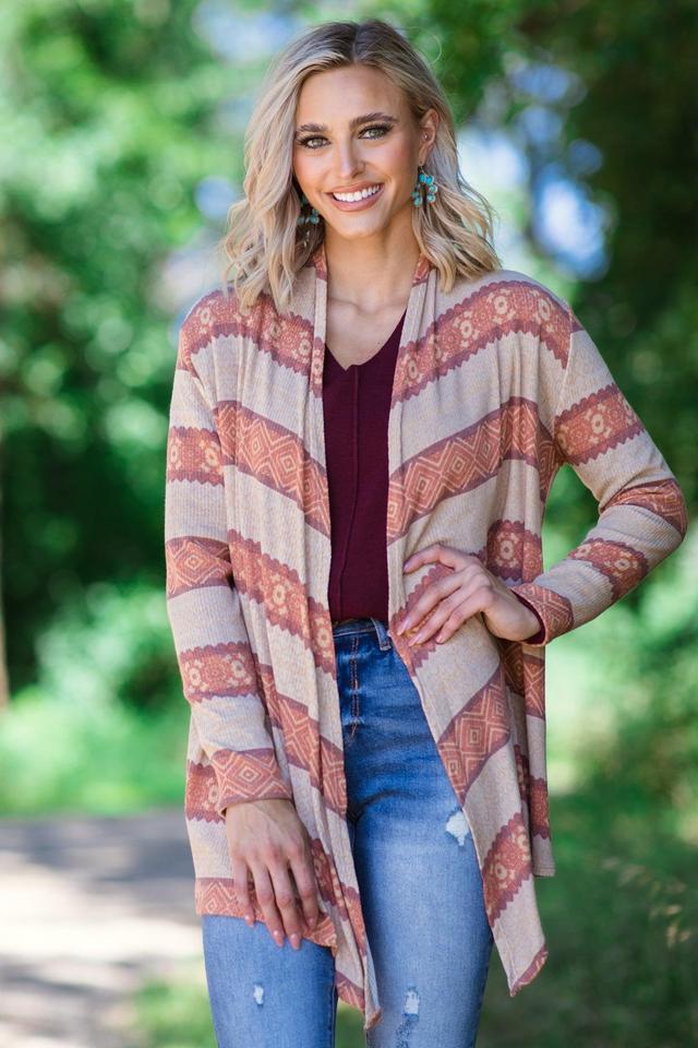 Orange and Beige Aztec Stripe Cardigan Product Image