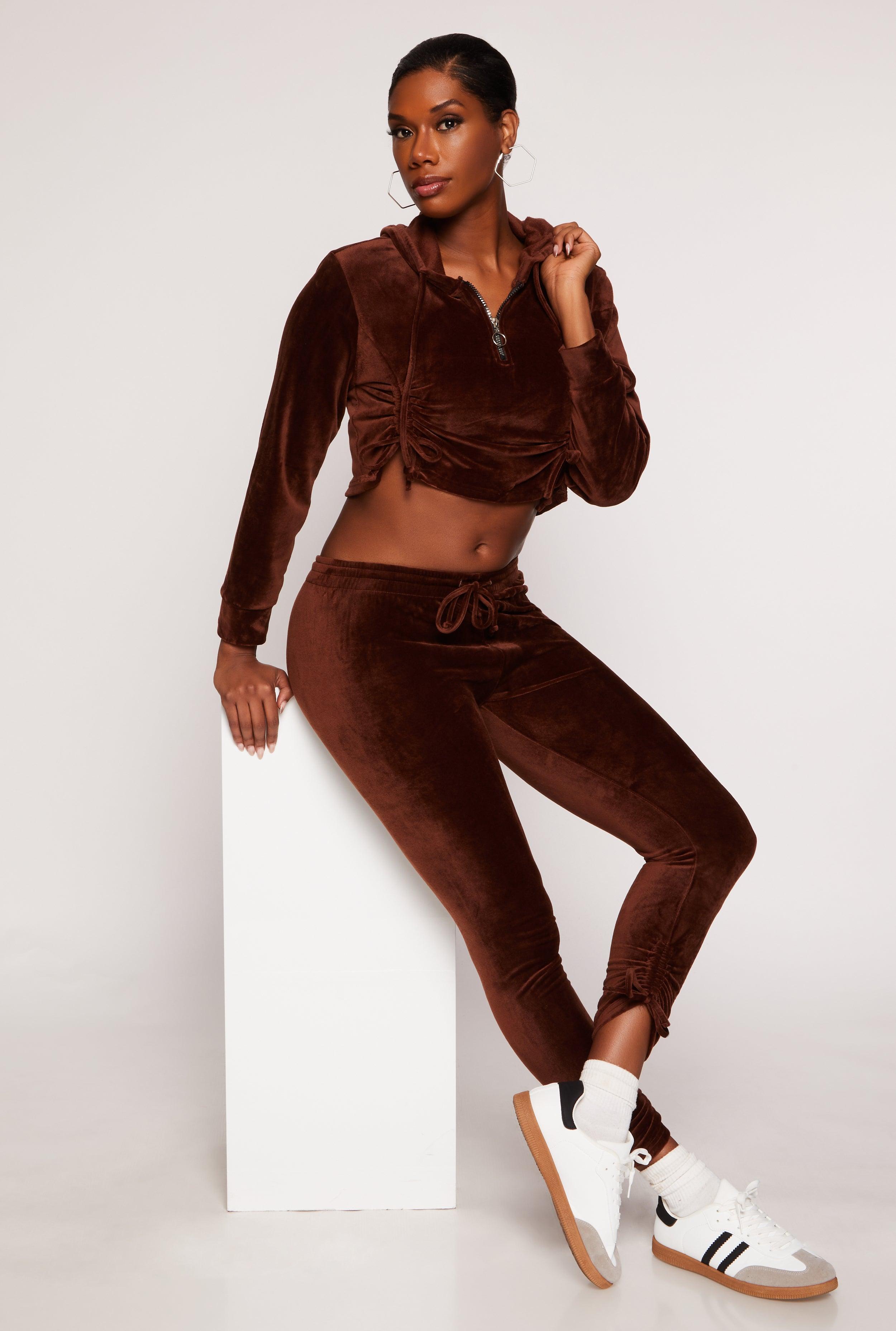 Womens Velour Drawstring Ruched Sweatpants Product Image