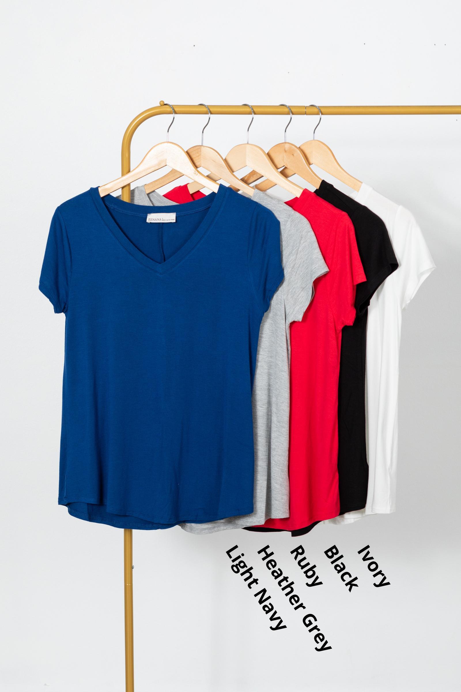 Solid Rayon Short Sleeve V-Neck Knit Top Product Image