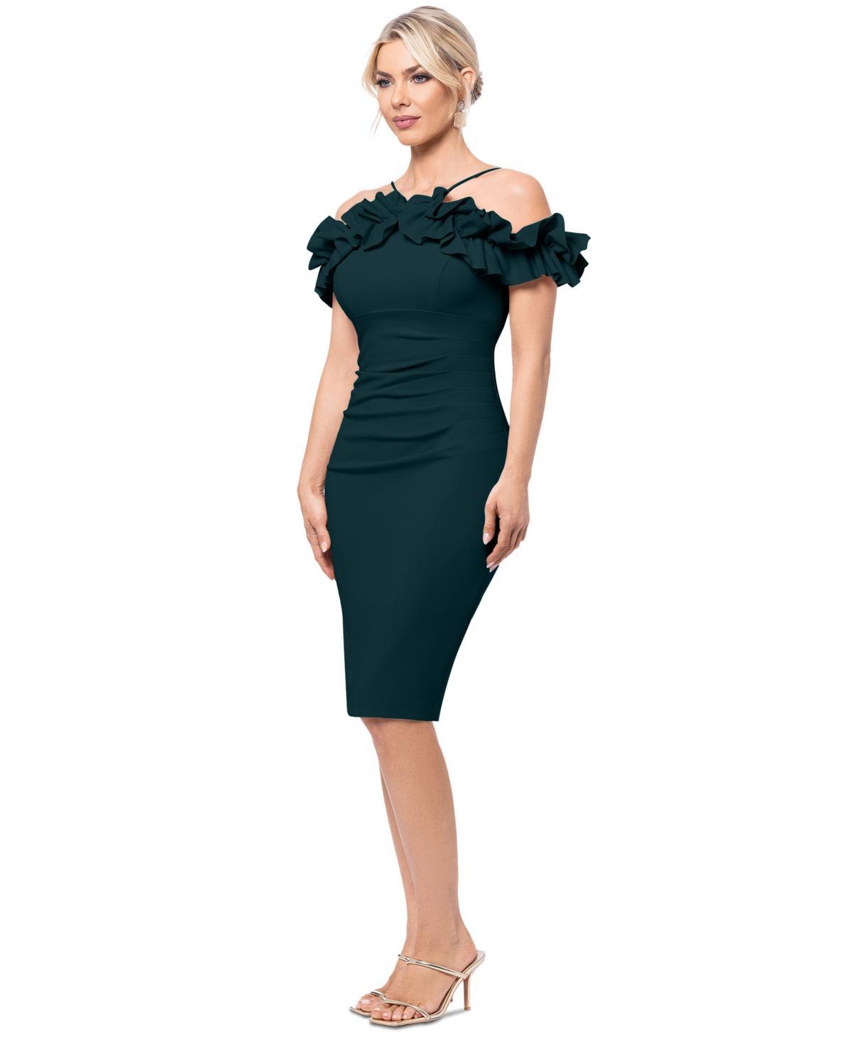 Xscape Womens Ruffled Off-The-Shoulder Sheath Dress Product Image