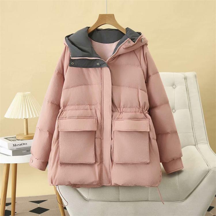 Plus Size Two Tone Hooded Padded Zip Jacket Product Image