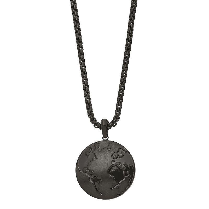 Mens Black Stainless Steel Earth Pendant Necklace Product Image