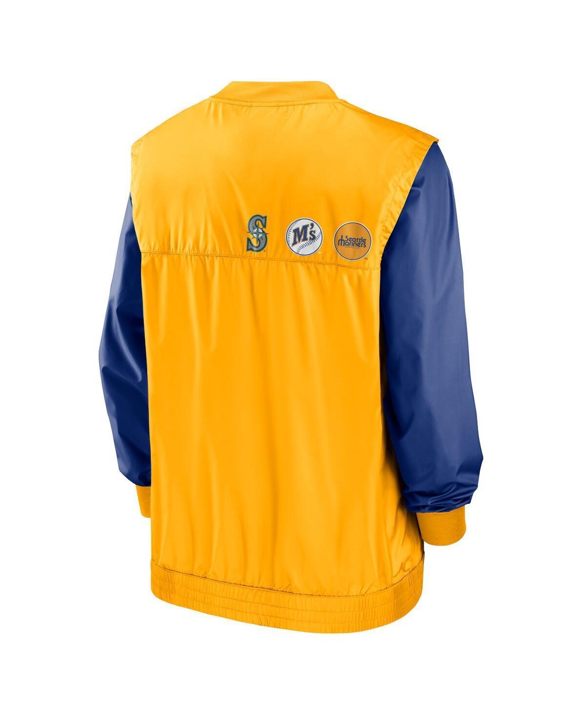 NIKE Men's  White, Gold Seattle Mariners Rewind Warmup V-neck Pullover Jacket In White,gold Product Image