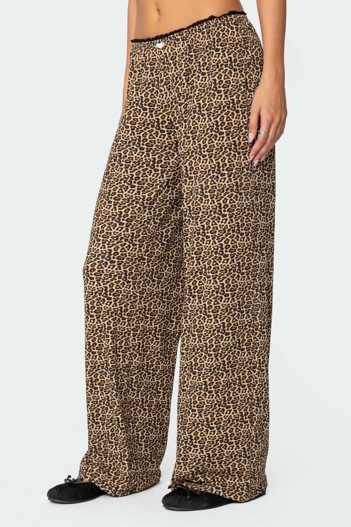 Lue Leopard Printed Ribbed Pants Product Image