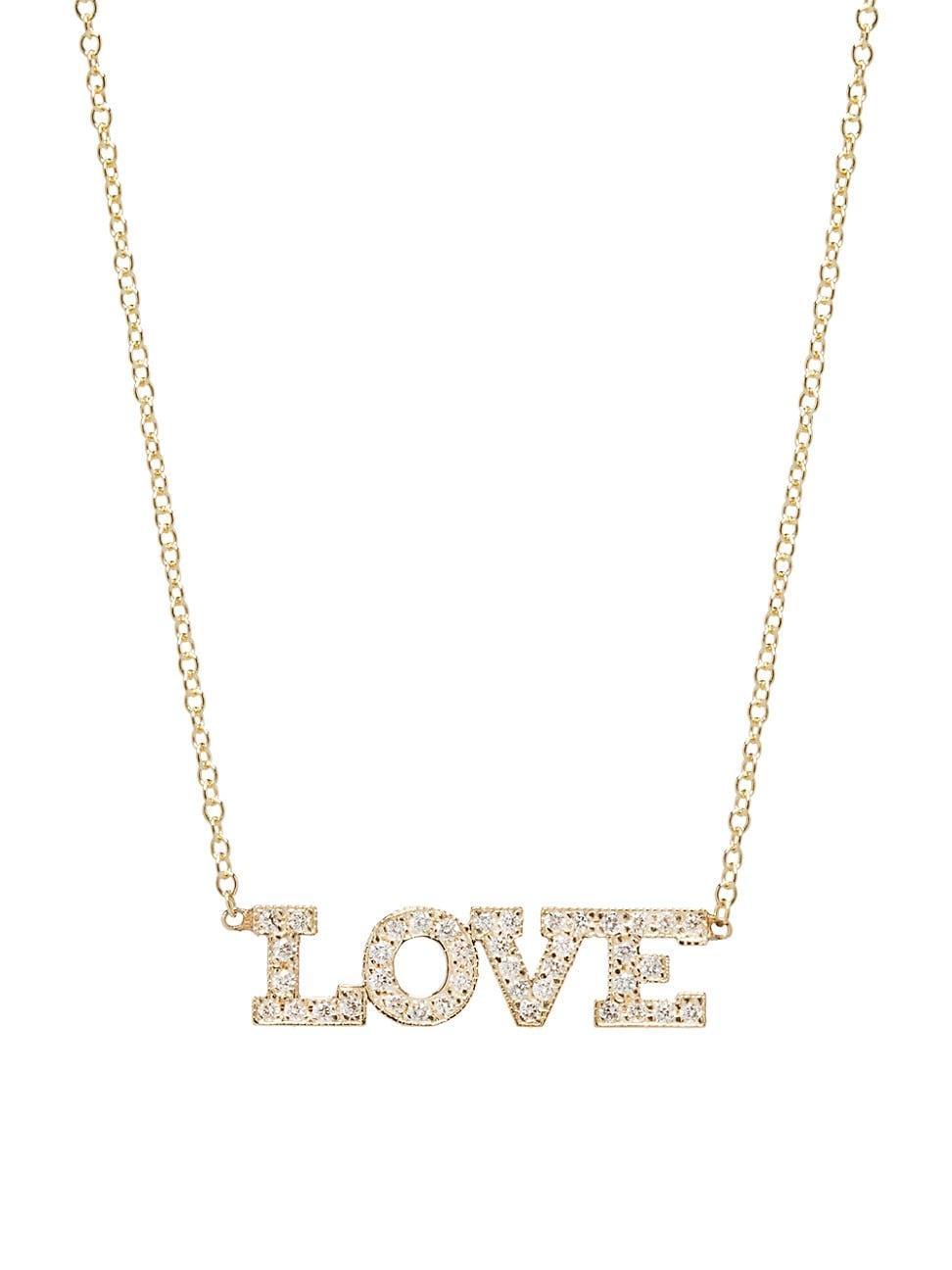 Womens 14K Yellow Gold & Diamond Love Pendant Necklace Product Image