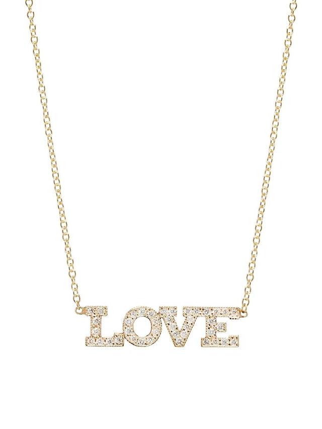 Womens 14K Yellow Gold & Diamond Love Pendant Necklace Product Image