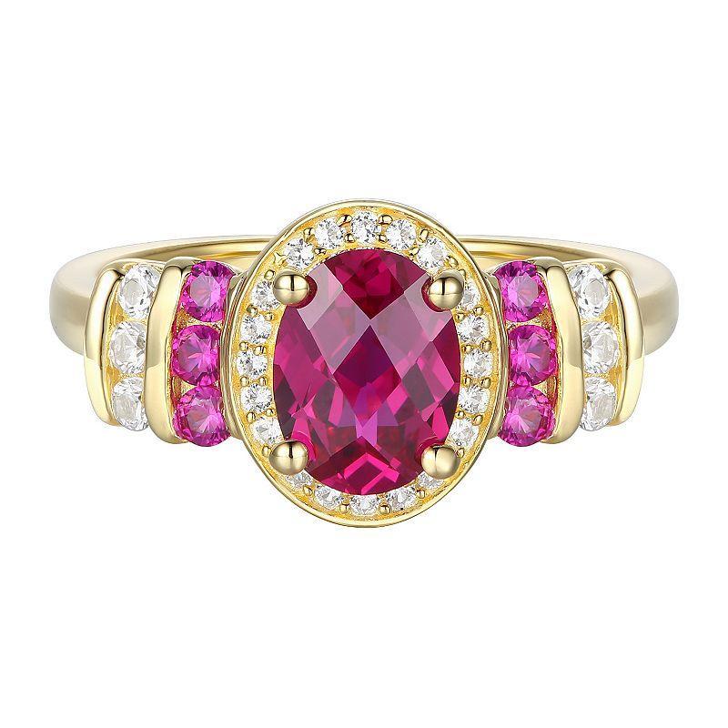 14k Gold Over Silver Lab-Created Ruby & Lab-Created White Sapphire Ring, Womens Yellow Product Image