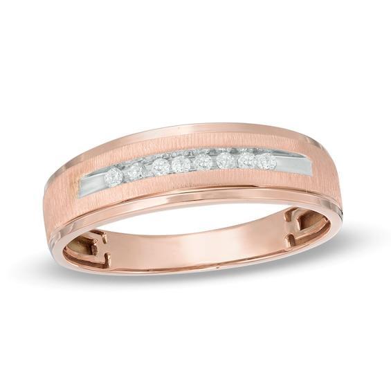 Men's 1/10 CT. T.w. Diamond Wedding Band in 10K Rose Gold Product Image