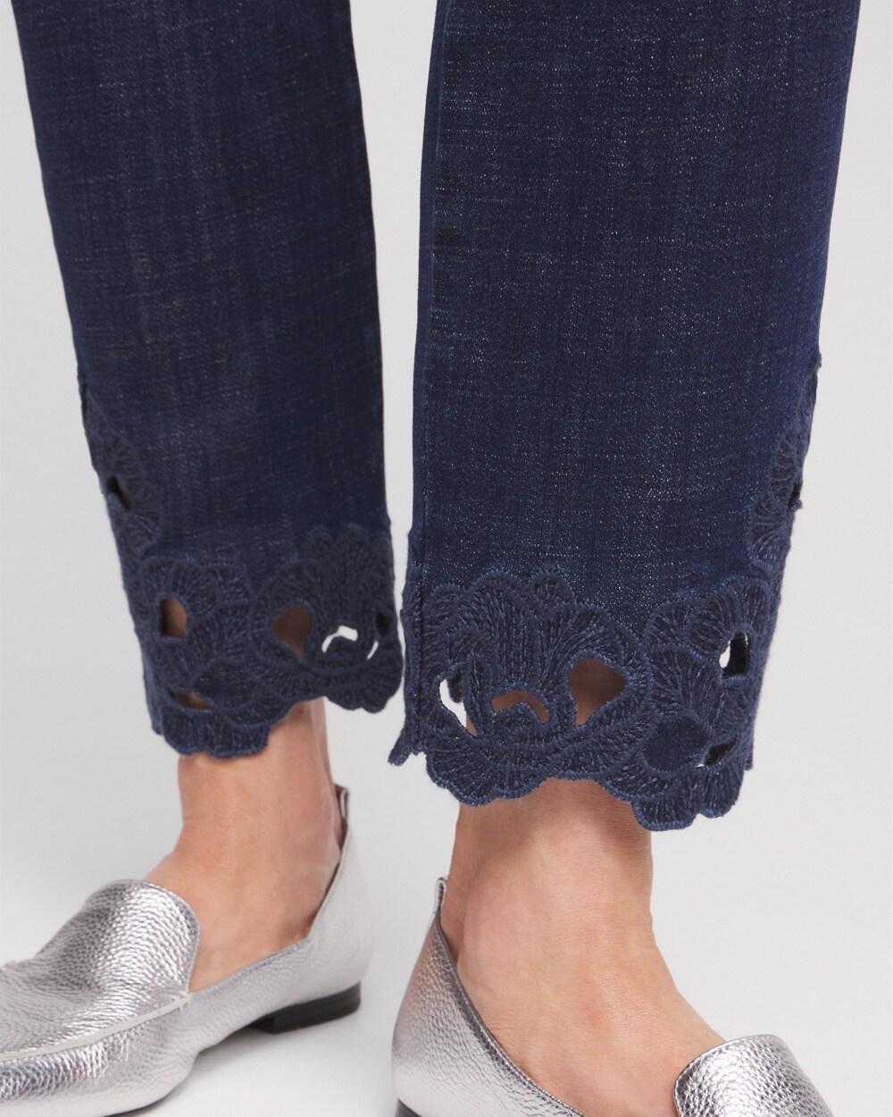 Petite Girlfriend Floral Cutwork Ankle Jeans Product Image