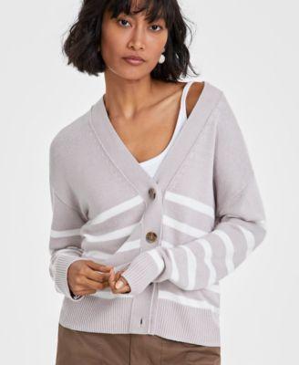 On 34th Womens V-Neck Striped Cardigan, Created for Macys Product Image