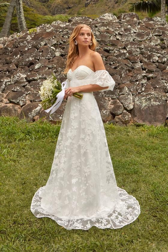 Romantic Dedication White Floral Off-the-Shoulder Gown Product Image