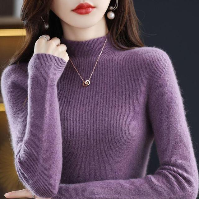 Mock Neck Plain Ribbed Sweater Product Image