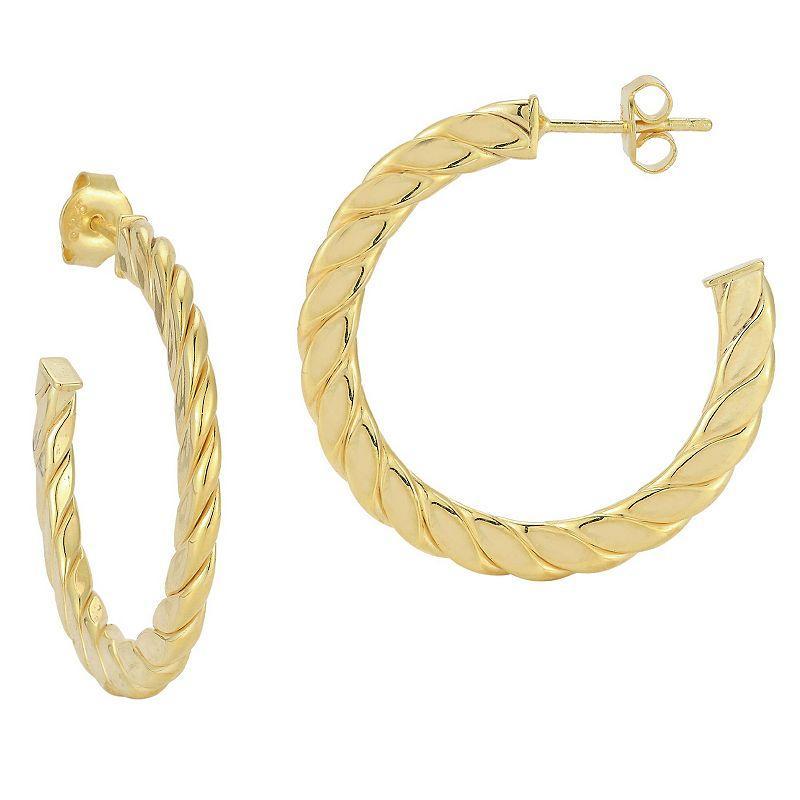 Sunkissed Sterling Large Flat Twist Hoop Earrings, Womens, Yellow Gold Tone Product Image