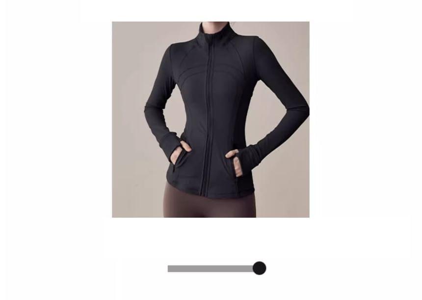 Sport Stand Collar Plain Cropped Zip Jacket Product Image