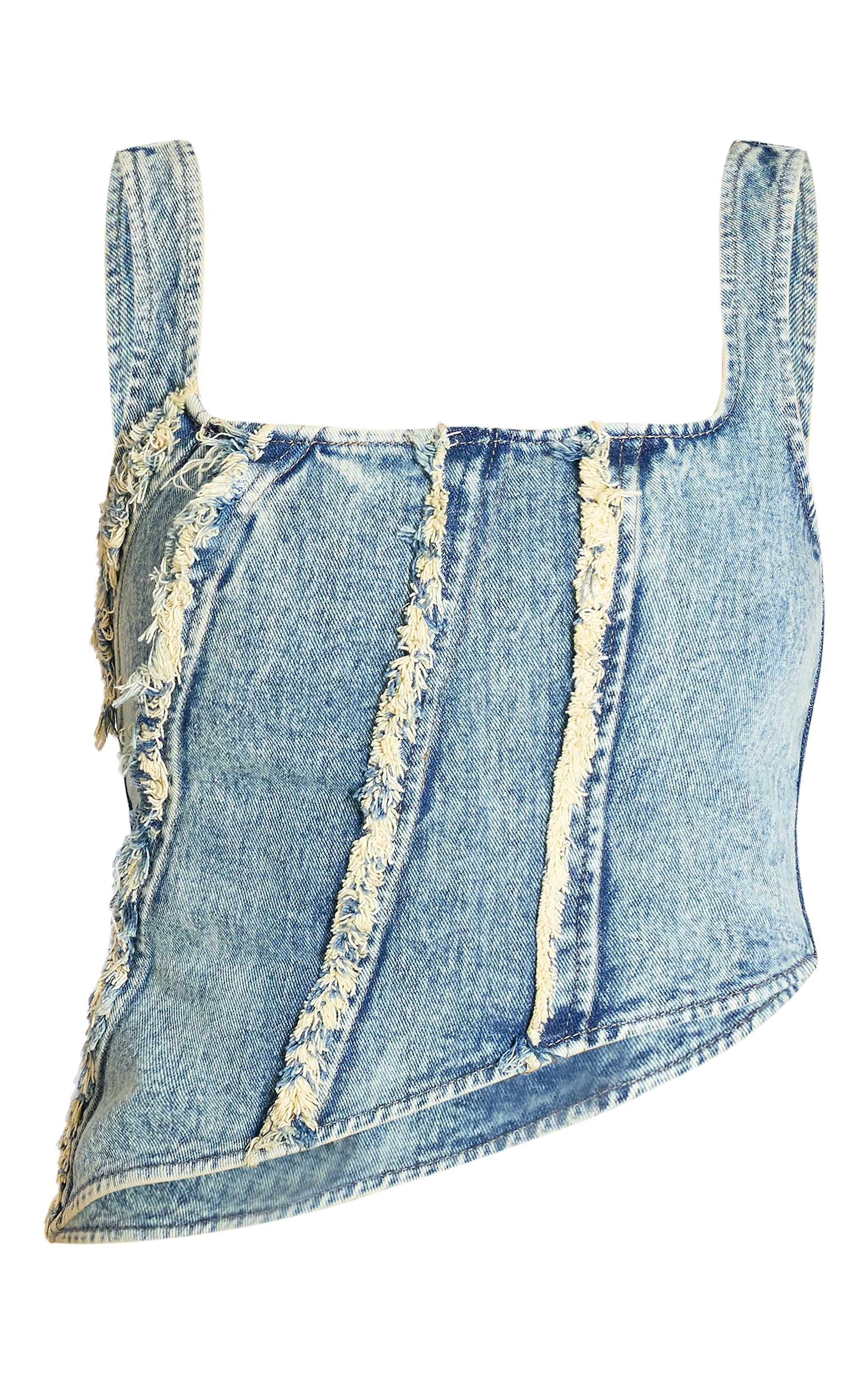 Tall Vintage Wash Raw Seam Detail Asymmetric Denim Corset Product Image