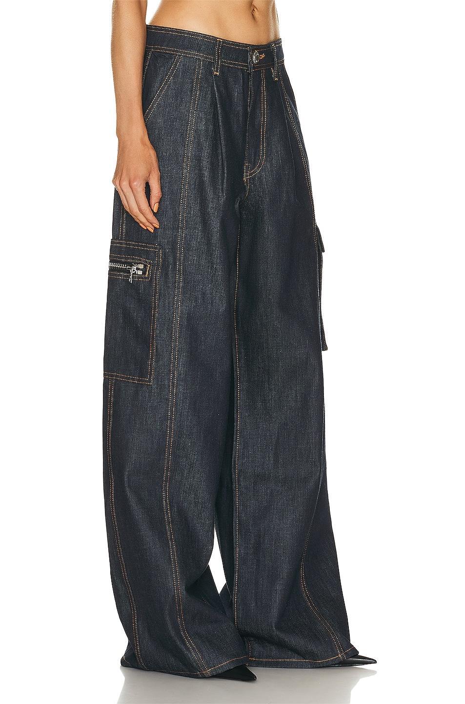 Brandon Maxwell The Lara Cargo Wide Leg in Indigo - Blue. Size 28 (also in ). Product Image