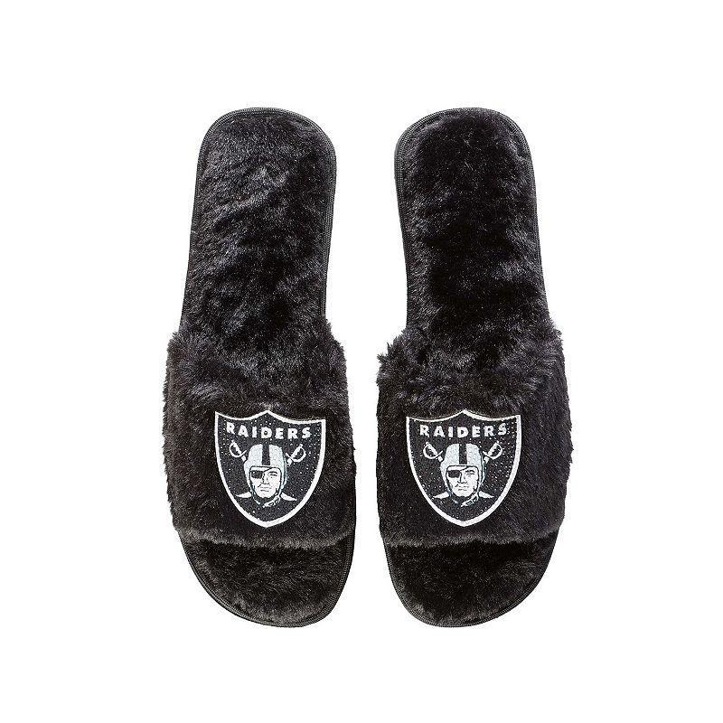 Womens FOCO Black Las Vegas Raiders Rhinestone Fuzzy Slippers Product Image