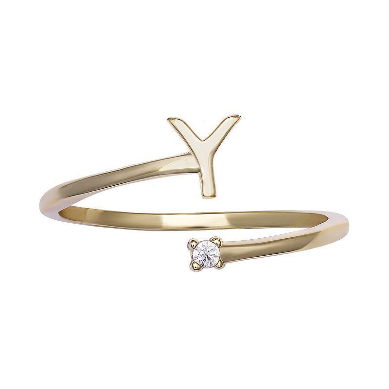 PRIMROSE Sterling Silver Cubic Zirconia Initial Bypass Band Ring, Womens Gold Tone L Product Image