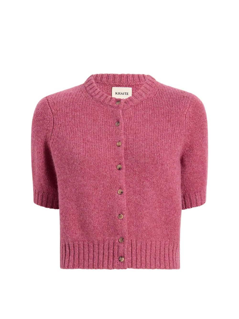 Nora Cropped Cashmere-blend Cardigan In 591 - Amaranth Product Image