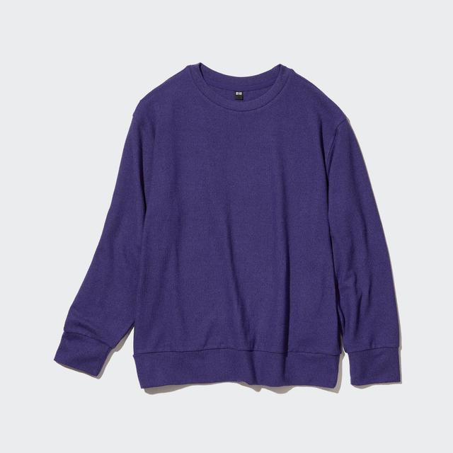 Womens Soft Knitted Fleece Crew Neck Long-Sleeve T-Shirt Purple XS UNIQLO US Product Image