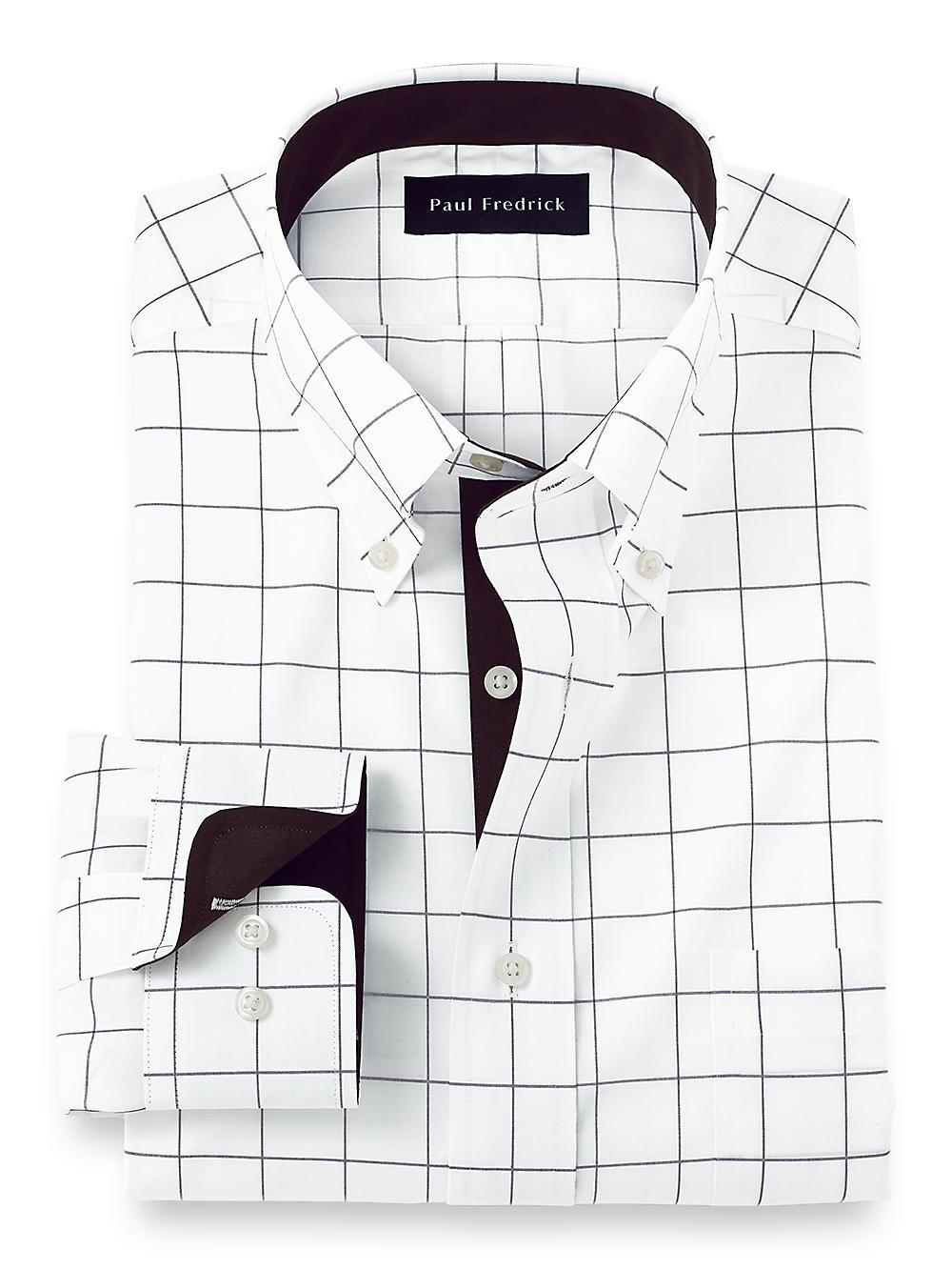 Tailored Fit Non-iron Cotton Windowpane Dress Shirt With Contrast Trim Product Image