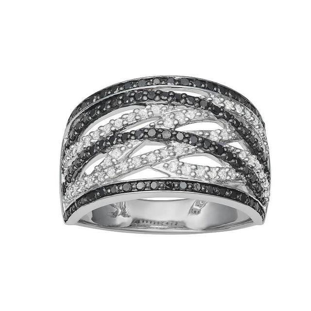 HDI Sterling Silver 1/2 Carat T.W. Black & White Diamond Bypass Ring, Womens Product Image