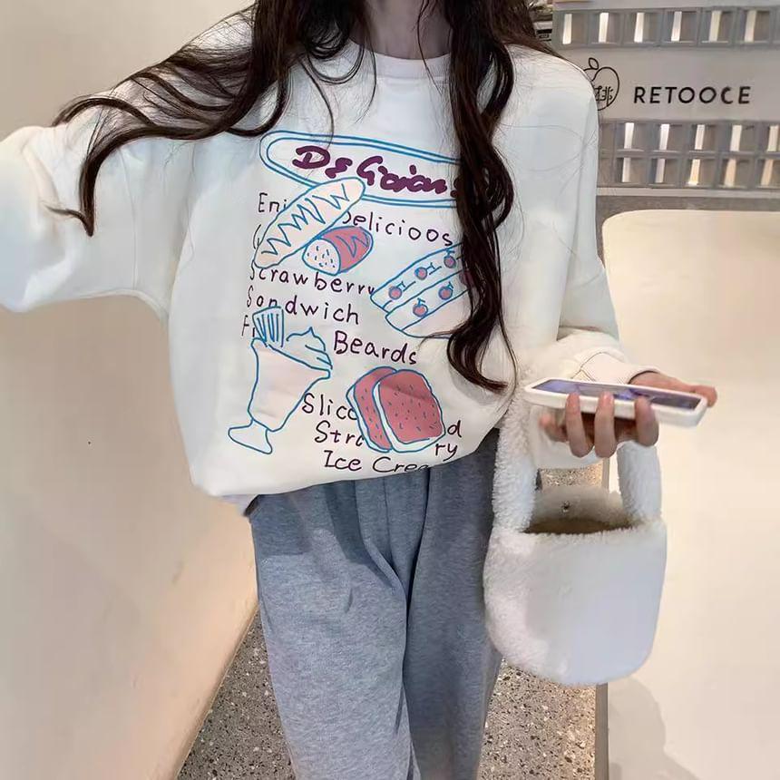 Long Sleeve Graphic & Lettering Print Loose-Fit Pullover Product Image